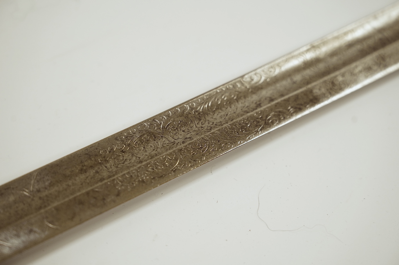 A Victorian 1845 pattern infantry officer’s sword, etched blade, regulation hilt, blade 81.5cm. Condition - good, some age wear